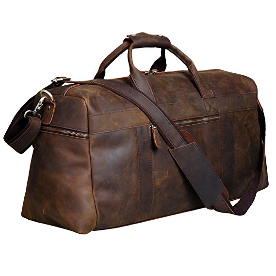 S-ZONE Vintage Crazy Horse Leather men's Travel Duffle luggage Bag