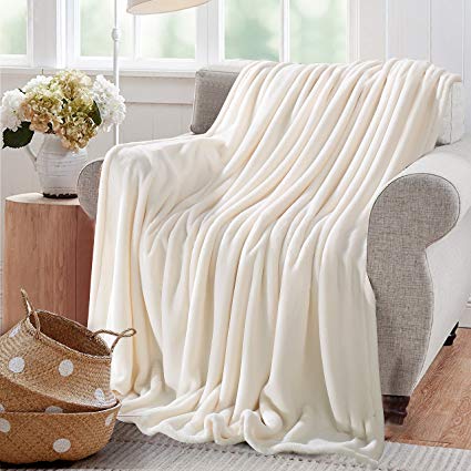 Reafort Ultra Soft Flannel Fleece All Season 350GSM Lightweight Living Room/Bedroom Warm Blanket(Cream, Throw 50"X60")