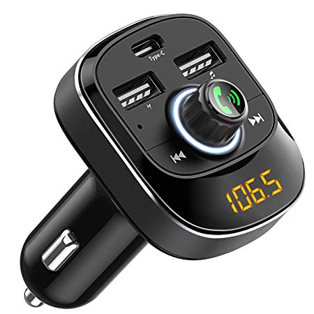 COMSOON Bluetooth FM Transmitter for Car, Wireless FM Radio Transmitter Adapter Car Kit with Hands Free Calling, Dual USB & Type-C Charging Port, Music Player Support USB Drive & TF Card