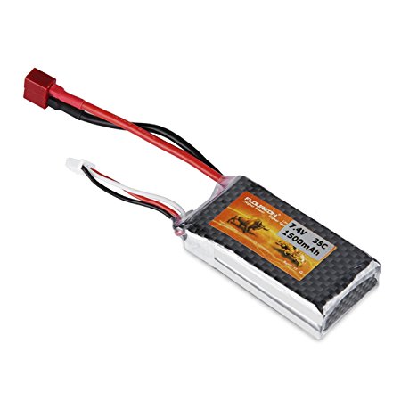 FLOUREON 2S 7.4V 1500mAh 35C Lipo RC Battery Pack with T Plug for RC Car Truck Truggy RC Hobby