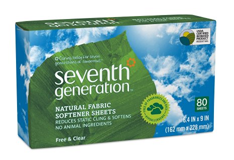 Seventh Generation Fabric Softener Sheets, Free and Clear, 80 Count
