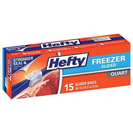 Hefty Quart Size Slider Freezer Bags, 15 Count