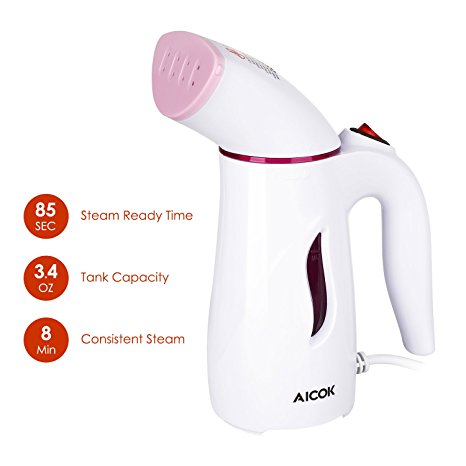 Aicok Garment Steamer,Travel Handheld Fabric Iron Steam with Brush, Portable Lightweight Fasting-Heating Mini Steamer for Clothes, Pink