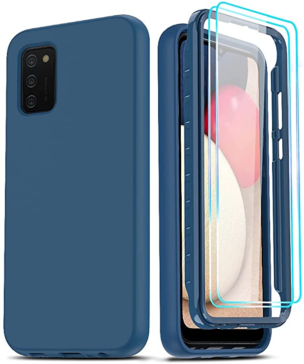 LeYi for Samsung Galaxy A02S Case, Samsung A02S Case with [2 x Tempered Glass Screen Protector], Full-Body Shockproof Soft Liquid Silicone Hybrid Protective Phone Cover Case for Galaxy A02S, Blue