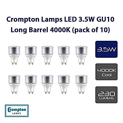 Pack of 10 x Crompton LED Long Neck Reflector Light Bulbs GU10 PAR16 3.5 Watt 4000K Cool