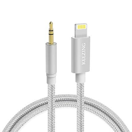 Aux Cable for car,KEEZING Aux Cord Compatible with iPhone 7/8/X/Xs/Xr /iPad /iPod 【Nylon Braided】 3.3ft 3.5mm Male Audio Adapter for Car Home Stereo &Headphone -Silver