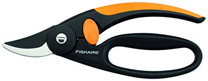 Fiskars Fingerloop Pruner Bypass P44, Cutting diameter: 2 cm, High quality steel blades with non-stick coating, Length: 20 cm, Black/Orange, 1001534