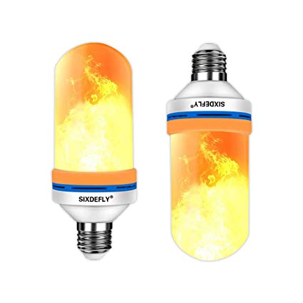 SIXDEFLY 2-Pack LED Flame Effect Fire Light Bulbs E26 with Upside Down Effect Single Fire Original Blue Color Light Simulated Vintage Decor