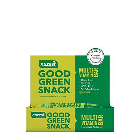 Nuzest Good Green Snack Bar - 50% of Daily Vitamins and Minerals, Natural Energy Booster, No Sugar Added, Vegan, Source of B12, 100% Plant-Based, Box of 12