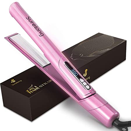 Hair Straightener, Professional Flat Iron for Hair, Titanium Straightening Flat Iron for Hair Styling with Dual Voltage LCD 260°F-450°F Ionic Technology, 1 Inch Plate