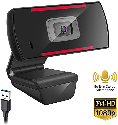Webcam with Microphone,1080P HD Web Camera with Built-in Stereo Microphone, USB Plug and Play, No Drive Required, for Windows Mac OS, for Video Streaming, Conference, Gaming, Online Classes