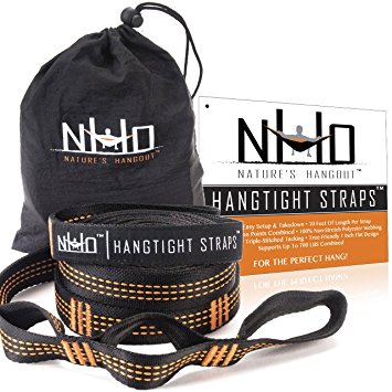 Hammock Straps And Best Quality Carabiners - Up To 14 Ft XL Long. Adjustable Loops, Extra Strong & Lightweight. No Stretch Polyester & Tree Friendly. Works For Nature's Hangout, ENO, Bear Butt & More