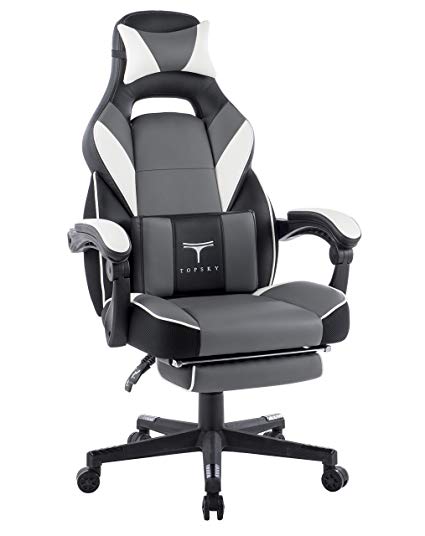 TOPSKY High Back Racing Style PU Leather Executive Computer Gaming Office Chair Ergonomic Reclining Design with Lumbar Cushion Footrest and Headrest (New Black&Gray)