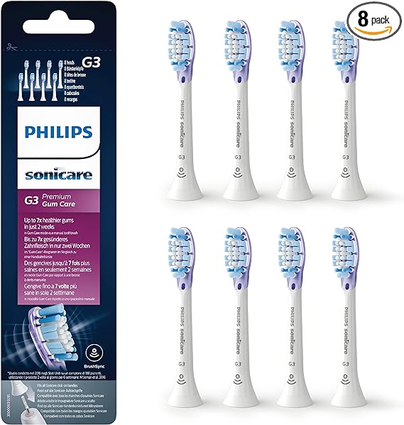 Philips Sonicare Original G3 Premium Gum Care Standard Sonic Toothbrush Heads - 8 Pack in White (Model HX9058/17)