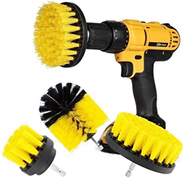 Drill brush 3Pcs Scrub Brush Drill Attachment Kit,Time Saving Kit And Power Scrubber Cleaning Kit, For Car, Bathroom, Wooden Floor, Laundry Room Cleaning (Yellow)