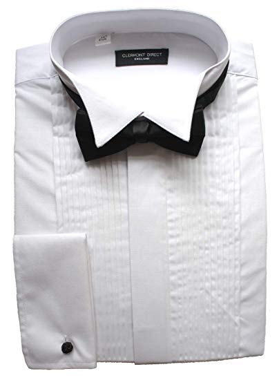 Clermont Direct 100% Cotton Pleated Dress Shirt Wing Collar White