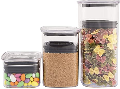 Airscape Lite Plastic Airtight Food Storage Canister Set - Patented Airtight Lid Preserves Food Freshness, Clear Containers (3 Pack - 32, 64 and 96 oz)