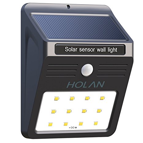 Solar Motion Sensor Light,Holan 12 LED Rainproof Powered Security Light Outdoor with 2 Intelligent Modes for Garden,Outdoor,Fence,Patio,Deck,Yard,Home,Driveway