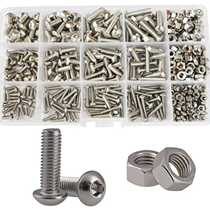 M3 M4 M5 Button Head Socket Cap Bolts Screw Nut Metric Allen Hex Drive Assortment Kit,434Pcs 304Stainless Steel