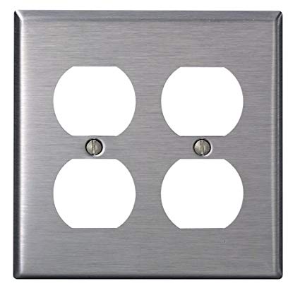 Leviton 84016-40 2-Gang, Duplex Device Receptacle Wallplate, Standard Size, Device Mount, Stainless Steel