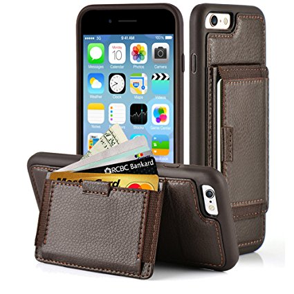 iphone 6s Wallet Case, ZVE iPhone 6 Case with credit Card Holder Kickstand Protective shockproof leather Wallet Case cover with Stand Feature Case for Apple 6/6s 4.7 inch-Brown