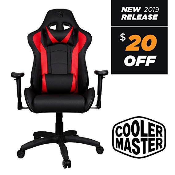 Cooler Master Caliber R1, PC Gaming Racing Chair Ergonomic High Back Office Chair, Seat Height and Armrest Adjustment, Recliner, High Density Cushions with Headrest and Lumbar Support- Red