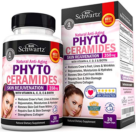 Phytoceramides 350 mg with Biotin 5000 - Gluten Free Powerful Anti-Aging Skin Care Vitamins and Skin Rejuvenation. Plant Derived - Formulated by Doctors - Works for Hair Skin and Nails