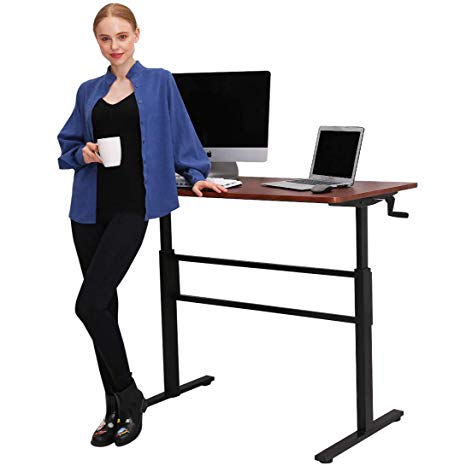 SDADI Crank Adjustable Height Standing Desk,Sit to Stand Office Desk, Black Frame/Teak Top