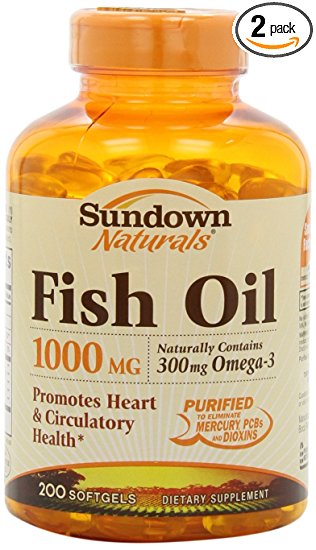 Sundown Naturals Fish Oil, 1000 mg, 200 Softgels (Pack of 2)