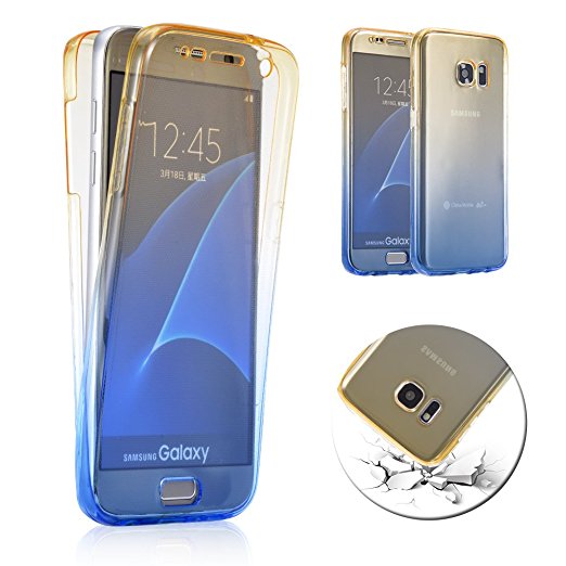 Front and Back Full Protection TPU Silicone Case Cover for Samsung Galaxy S7 SM-G930F-Vandot Ultra Slim Fit Unique 360 Degree Full Body Soft Rubber Gel Shockproof Protective Shell-Transparent Blue Yellow