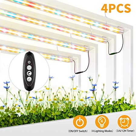 Roleadro Grow Light for Indoor Plants, Upgraded Version LM301B Chips &3500K &Red Full Spectrum T5 Grow Lamp with Timer Plant Lights Bar 4 Dimmable Levels for Indoor Tent Seedling Hydroponics - 4Pack