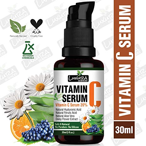Luxura Sciences Vitamin C Serum 30 ML for Skin Glow, Anti Ageing {Vit C 20%, Natural Hyaluronic Acid, Ferulic Acid, Glutathione,Vitamin E, and More Natural Extracts}
