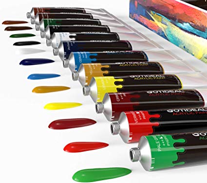 GOTIDEAL Acrylic Paint Set, 12 Colors/Tubes(23ml, 0.77 oz) Non Toxic Non Fading,Rich Pigments for Artist, Hobby Painters, Adults & Kids, Ideal for Canvas Wood Clay Fabric Ceramic Crafts