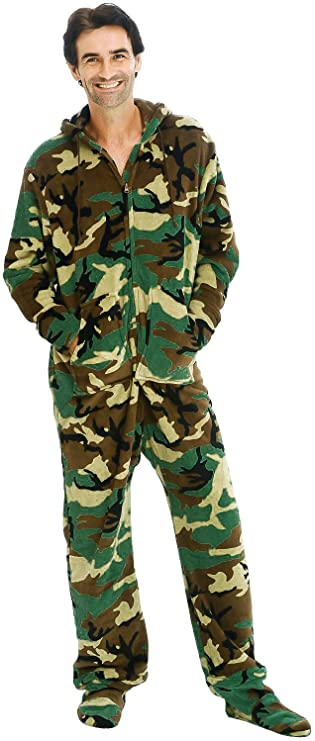 Alexander Del Rossa Men's Warm Fleece One Piece Footed Pajamas, Adult Onesie with Hood