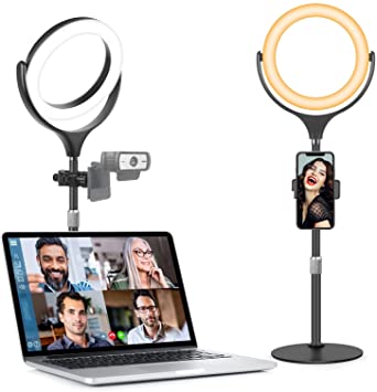 Ring Light with Stand&Phone Holder, 8" Laptop Led Desk Selfie Ring Light with Dimmable 3 Modes 10 Brightness Zoom Video Conferencing Lighting for Makeup YouTube Webcam Video Meeting Streaming