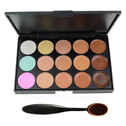 EVERMARKET 15 Colors Professional Concealer Camouflage Makeup Palette Contour Face Contouring Kit with Premium Oval Make Up Brush