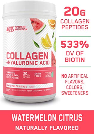 Collagen Peptides Powder By Optimum Nutrition, 20g Hydrolyzed Collagen with Hyaluronic Acid & Vitamin C, Watermelon Citrus, 28 Servings, Supports Healthy Skin, Hair & Joints