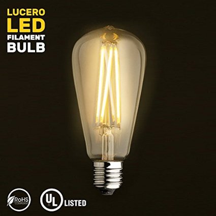 Lucero LED Filament Vintage Edison Light Bulb ST64 - Dimmable Amber 6W - 60W Equivalent UL-Listed E26  E27 Base 2700K