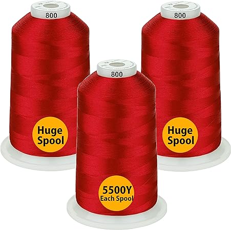 Simthread - 33 Selections - Various Assorted Color Packs of Polyester Embroidery Machine Thread Huge Spool 5500Y for All Purpose Sewing Embroidery Machines - Red