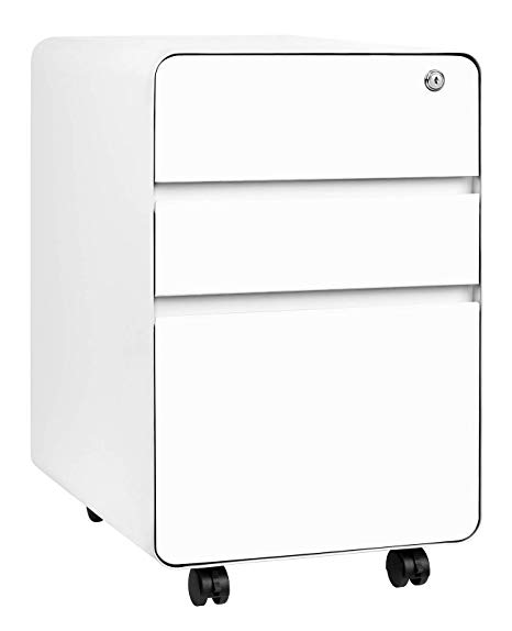 Stockpile Flat 3-Drawer Mobile File Cabinet, Commercial-Grade, Modern (White)