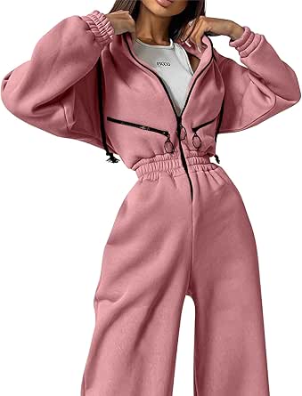 COZYPOIN Women Fleece Jumpsuits One Piece Outfits Hooded Sweatshirt Set High Waist Ladies Jumpsuit