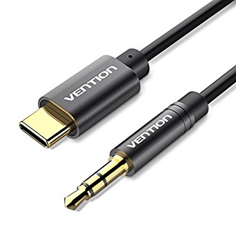 Vention 3.3FT USB C to 3.5mm Aux Cable,Retractable Gold Plated Type-c to 3.5mm Audio Aux 3.5mm Male to USB-C Male Audio Stereo Cord Speaker Cable for Google Pixel 2/XL, Moto Z and Type-c Device(Black)