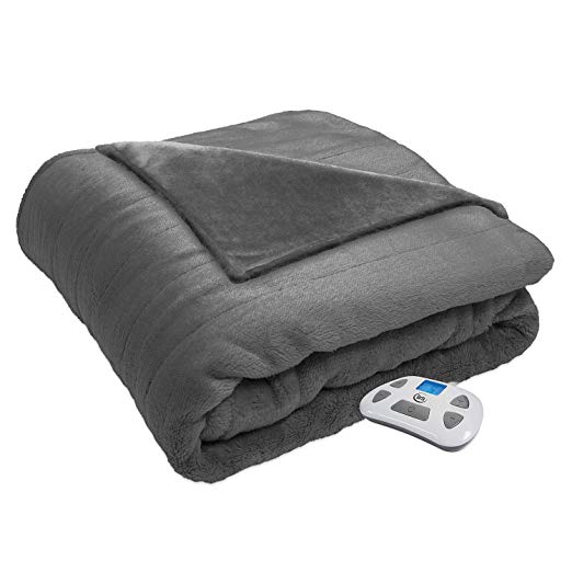 Serta 874430 Silky Plush Electric Heated Warming Blanket Twin Grey Washable Auto Shut Off 10 Heat Settings