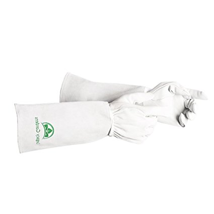 Garden Gloves Premium Goatskin Leather for Men & Women Rose Pruning, Yard Work, Thorn & Cut Proof Gardening Gloves, Long Gauntlet Cowhide Cuff (Medium)