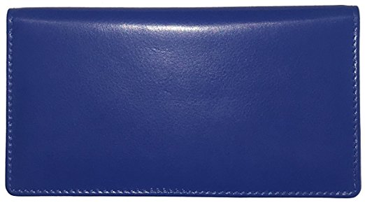 Cobalt Blue RFID Leather Checkbook Cover With Credit Card Slots and Pen Holder