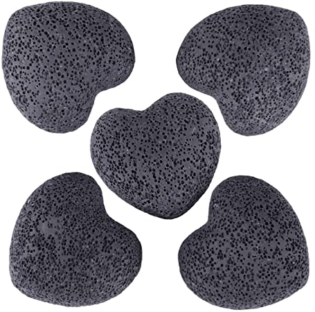 rockcloud Black Lava Rock Stone Heart Shape Pocket Stones Dyed Lava Rocks Aromatherapy Essential Oil Diffuser Set, 1.7 Inches, 5 Pcs