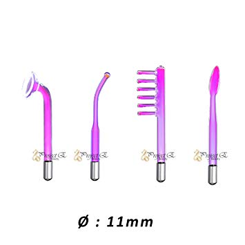 Project E Beauty 11mm Argon Gas Violet set of 4 Electrode Parts Rod Mushroom Spoon Comb electrodes for High Frequency Machine (11mm, Argon set of 4)