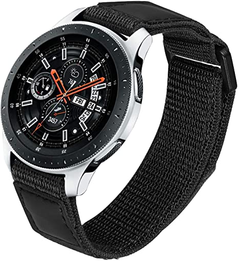 TRUMiRR Nylon Band for Samsung Galaxy Watch 46mm Men, 22mm Loop Woven Nylon & Genuine Leather Watchband Quick Release Strap Wristband for Gear S3 Frontier/Classic