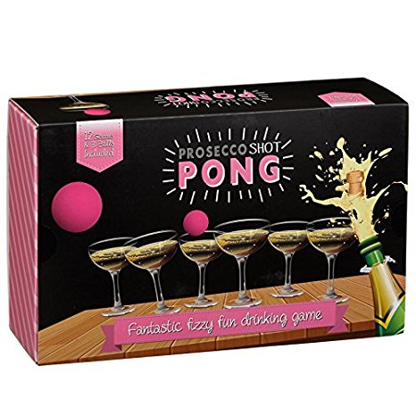 Prosecco Shot Pong Classic Party Drinking Game containing 12 Plastic Glasses and 3 Pink Pong Balls