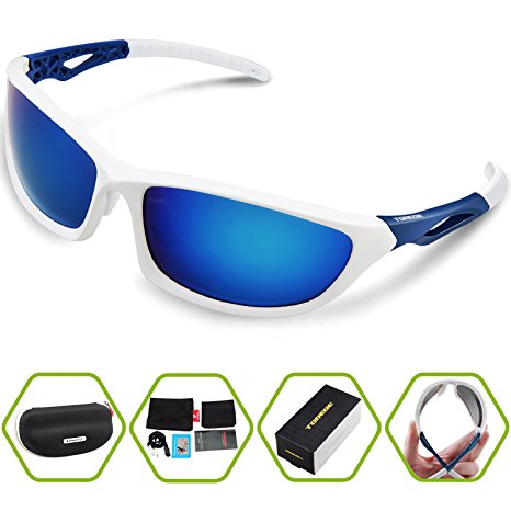 Torege Outdoor Sportswear Sunglasses- Polarized Lenses- For Men & Women Eyewear- 100% UVA & UVB Protection- Lightweight, Stylish & Comfortable Running Glasses- Protective Case Included-TR010